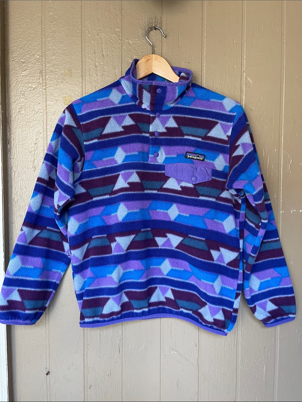 Patagonia Sychilla Women’s Geometric Fleece Pullover in Purple Size S